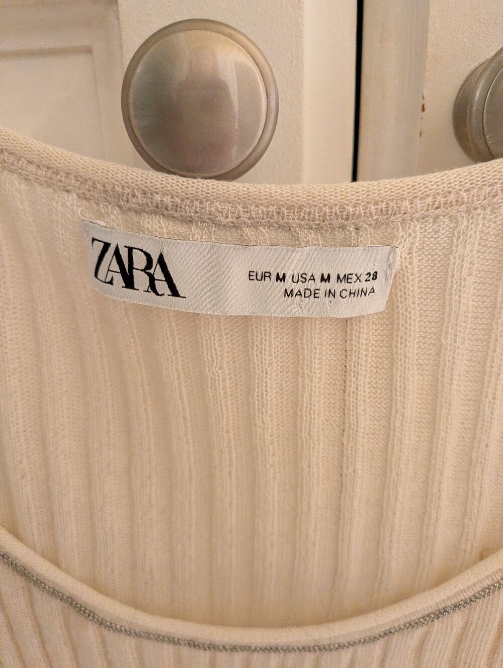 Zara Cream Ribbed Tank with Ruffle Trim - Picture 2 of 6